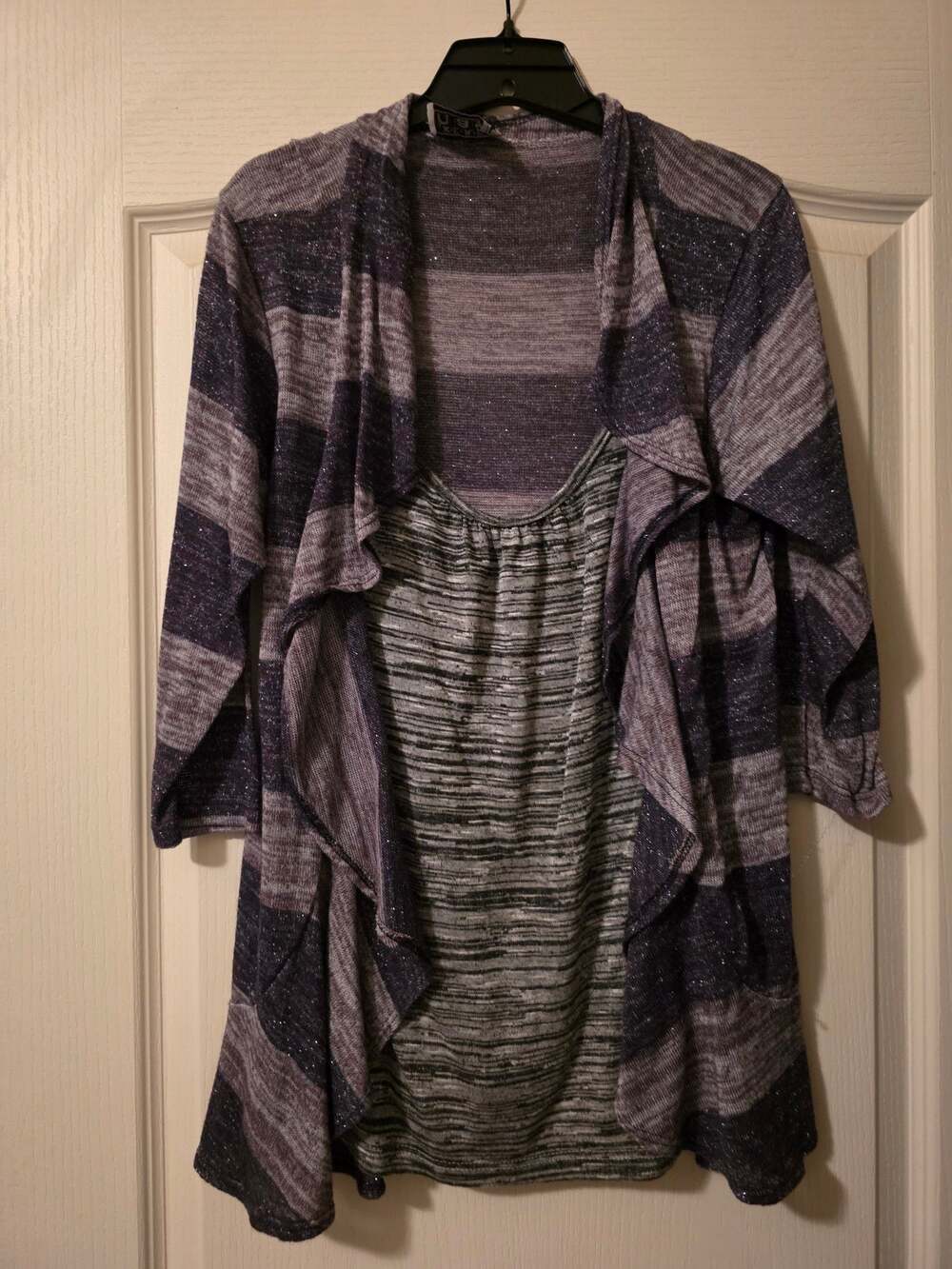 Keren Hart Striped Waterfall Mock Twinset Sweater Size Large